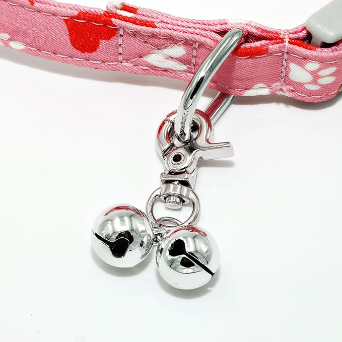 Bells for Dog Collars - 2 Pack Stainless Steel Bell Necklace for Dogs & Cat - Pet Pendant Accessories Training Collar Charm with Heavy Duty Snap Clips, Silver & Pink Christmas Gift