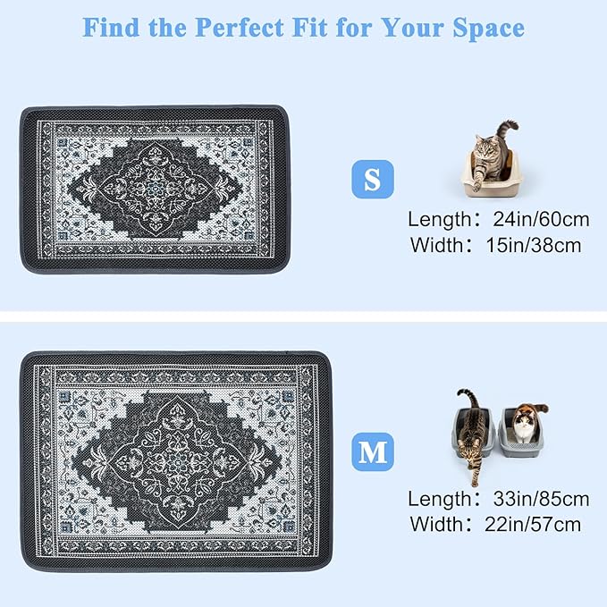 Unicorn Catcher 33X22in Cat Litter Mat Machine Washable Soft 3D Air Mesh Litter Box Rug Non-Slip Backing Quick Dry Scatter Control for Paws,Black