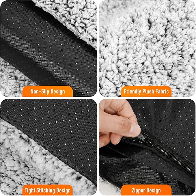 Self Warming Pet Bed for Cats & Dogs, Heated Pet Mat, 2.0 Upgraded Thermal Foil Heating Pad, Plush Self-Heating Bed for Crate, Floor, with Removable Washable Cover, Non-Slip, Gray, 22"x34"