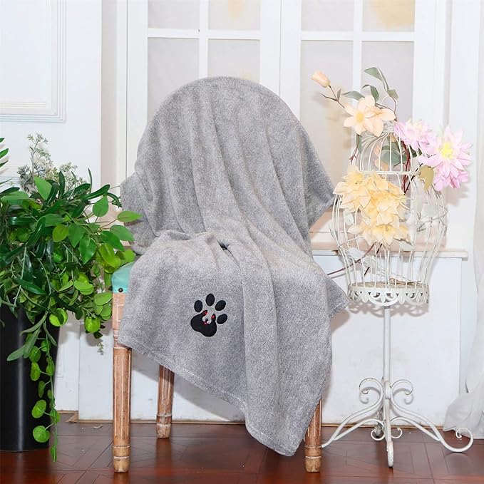 Extra Large Dog Towel Super Absorbent Soft Microfiber Pet Bath Grooming Towels for Drying Dogs and Other Pets (XL-55" * 36", Grey)