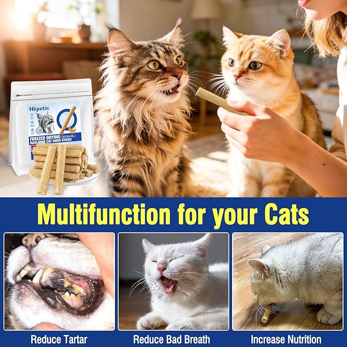 150g Freezed Dried Cat Dental Treats Chicken Flavor, Cat Chew Stick for Freshens Breath and Reduce Tartar, Feline Teething Sticks Cats Treats Snack