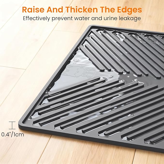 Cat Litter Box Mat, 34" x 22" Large Silicone Waterproof Litter Trapping Mat for Scatter Control, Non-Slip, Easy to Clean, Soft on Kitty Paws
