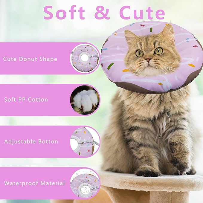 Seyezo Cat Cone Collar Soft, Adjustable Cat Recovery Collar Kitten Cones to Stop Licking, Cute Donut E Collar After Surgery, Cats Neck Pillow Cone Elizabethan Cones of Shame (Waterproof Purple, Small)