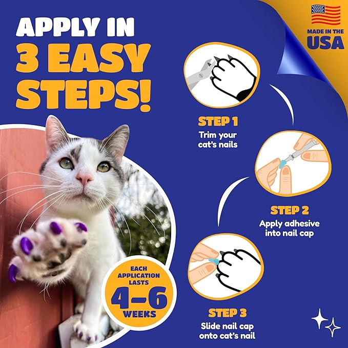Soft Claws Nail Caps for Cats Made in USA - 40 Cat Claw Caps for 4-6 Weeks of Protection - Long-Lasting Cat Scratch Deterrent for Furniture - Red & Gold Sparkle, Medium