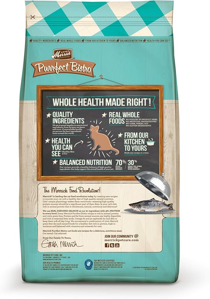Merrick Purrfect Bistro Grain Free Natural Dry Cat Food For Adult Cats, Real Salmon And Sweet Potato Recipe - 12 lb. Bag
