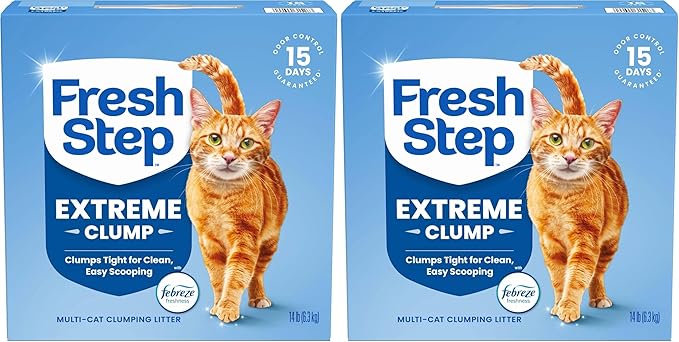 Fresh Step Extreme Clumping Litter with Febreze Freshness, Mountain Spring Scent Clumping Cat Litter with Guaranteed Odor Control, 14 lb. Box (Pack of 2)
