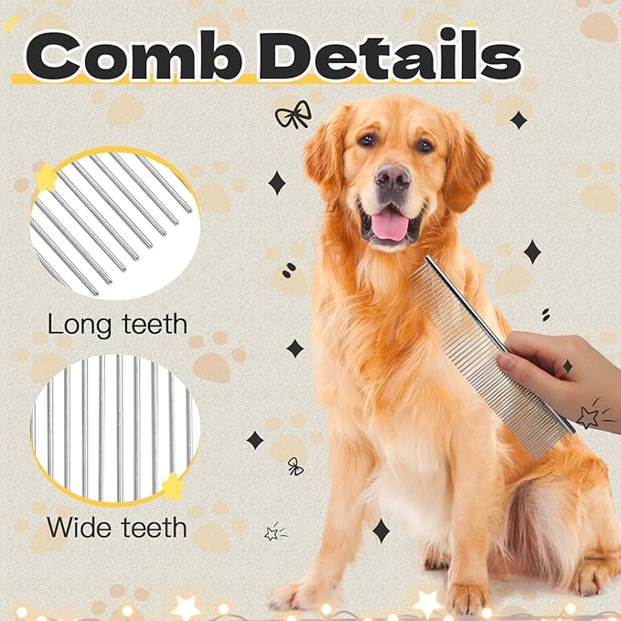Biaungdo 3 Pcs Dog Grooming Combs Set, Metal Dog Comb for Removing Tangles and Knot, Cat Brush Grooming Tool for Long Haired Pets(7.48 x 1.57 inch)