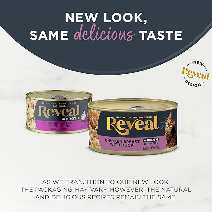 Reveal Natural Wet Canned Cat Food, Limited and Natural Ingredients, Grain Free, High Protein with No Artificial Additives, Chicken Breast with Duck in Broth (24 x 2.47 oz Cans)
