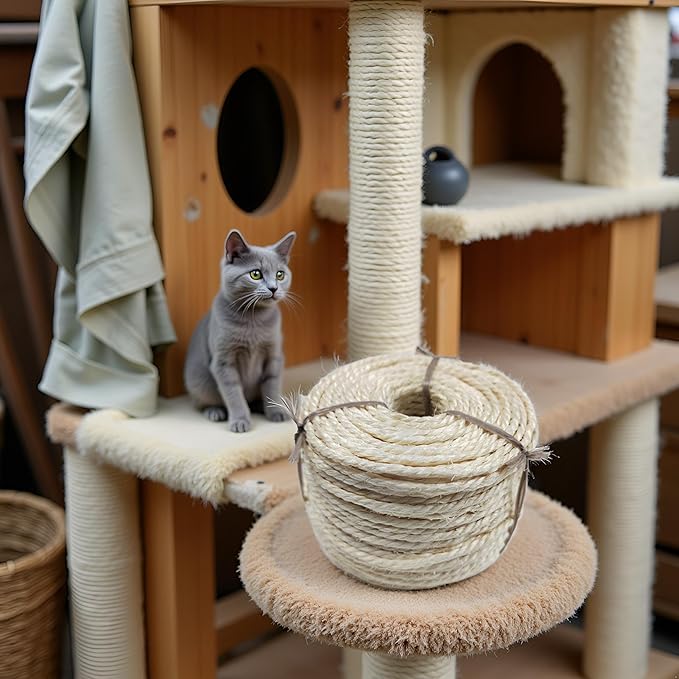 164Ft Sisal Rope for Cat Tree & Scratching Post Replacement, Scratcher Rope to Refresh Cat Furniture, Durable Cat Scratching Rope