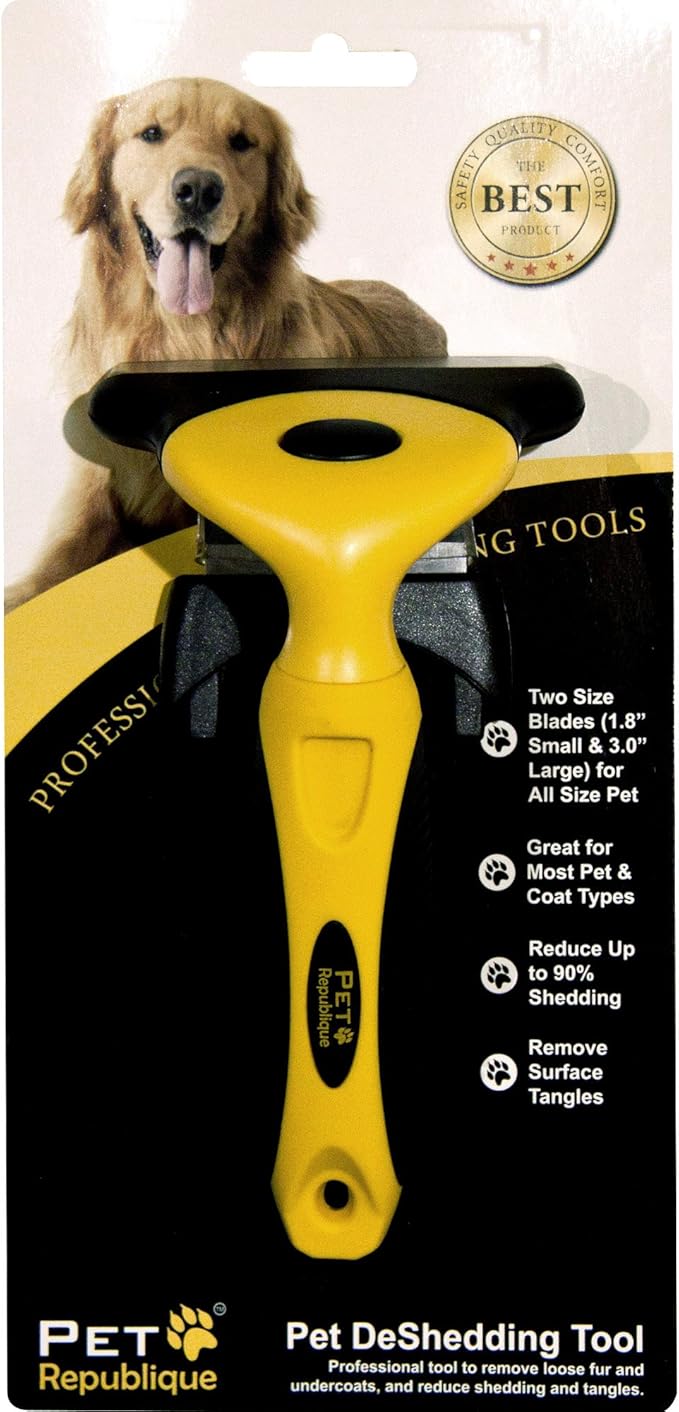 Pet Republique Dog Deshedding Tool - for Dogs, Cats, Rabbits, Any Furry Pets – Reduce Shedding – with 1.8 inches Small and 3 inches Large Replaceable Blades