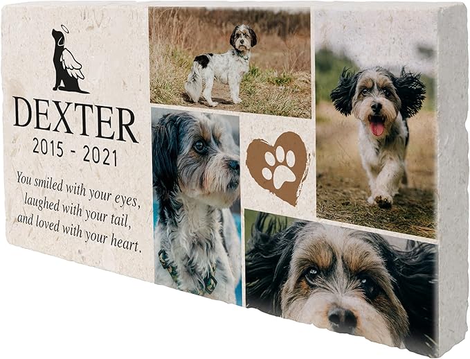 Personalized Pet Memorial with Keepsake Photo on Limestone - Headstones, Garden Stones, and Grave Markers for Dogs - Dog Memorial Stone, Pet Memorial Gifts - 12”x 6”x1.25" (A. Dexter Design)