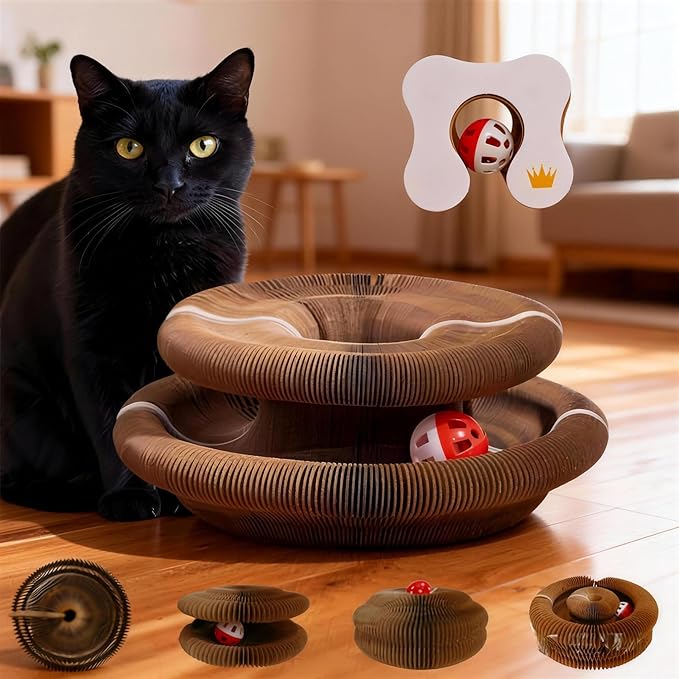 Cat Scratcher Interactive Foldable Magic Organ Indoor Toys for Cats Claw Care Twisty Paws Cardboard Cat Toy with Balls Bells