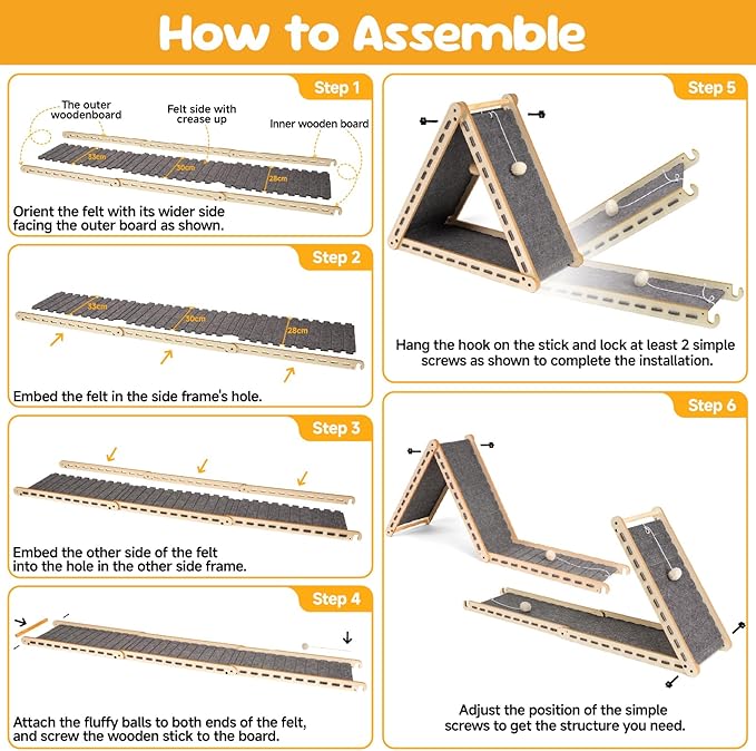 Cat Scratcher with Ball Toy Foldable Cat Scratch Pad Felt Triangle Scratchers for Indoor Cats Large Cat Scratching Board Mat Cats Scratch Furniture Protector Kitten Toys Grey