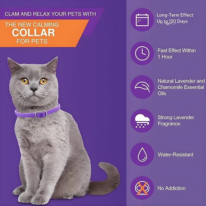 4-Pack Cat Calming Collar - 120 Days of Continuous Calm - Pheromone Anxiety Relief for Cats & Kittens - Reduces Scratching, Meowing & Urine Marking - Adjustable & Safe Waterproof Breakaway Design