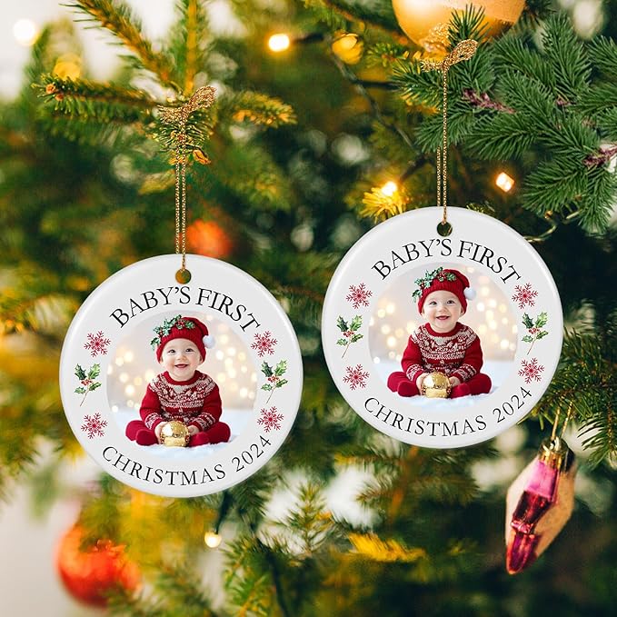 Baby's First Christmas Ornament 2026, Personalized Photo Ornaments for Christmas Tree, Custom Name Keepsake Ornament for Newborn, New Baby Gift, Xmas Tree Decoration