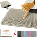 Waterproof Cat Litter Mat, Double Layer EVA, Odor-Free Large Grid, Urine Proof, Easy Cleanup (Khaki, 24 x 35)