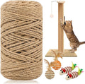 262 ft Sisal Rope for Cat Scratcher, 4mm Thick Rope for Cat Scratch Post, Twine for Cat Scratching Post Replacements, DIY Hemp Twine Rope with 4 Random Colors Mouse Ornaments