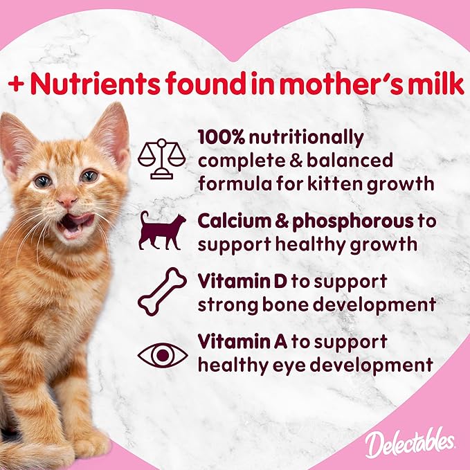 Delectables Lickable Treat Bisque Kitten Wet Cat Treat with Real Tuna & Salmon, Complete & Balanced, Hydrating, Grain-Free, No Fillers, No by-Products, No Added Preservatives, 1.4oz Pouch, 12ct