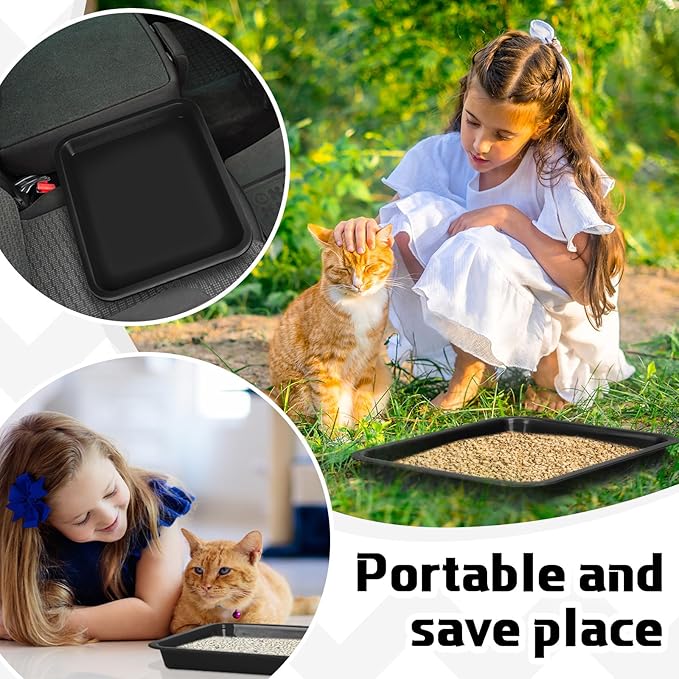 Tessco for you 3 Pcs Kitten Litter Box Shallow Low Entry Open Cat Litter Box Waterproof Plastic Small Rabbit Pan Tray Travel Toilet for Senior Cat Kitten Training(Black,15.1 x 12 x 1.4 Inch)