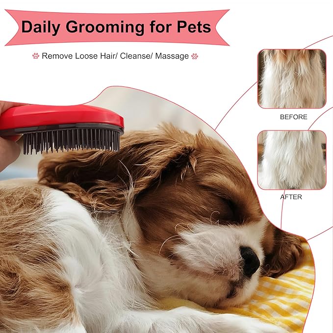 Puppy Brush - Soft Dog Brush - Perfect Yorkie, Shih Tzu, Maltipoo & Maltese Grooming - Gentle Hair Remover for Easy Pet Grooming at Home (Rose Red)