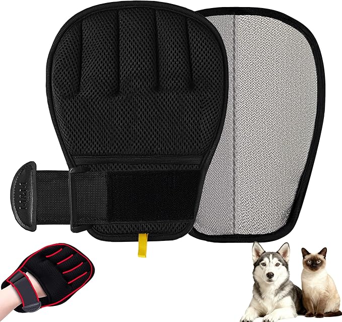 Electrostatic Pet Hair Remover Glove for Cats & Dogs, Patented Adjustable Strap, Reusable Five-Finger Grooming Glove, Non-Slip Fit, Removes Pet Hair from Couch, Carpet, Laundry & Car Seat
