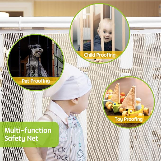Banister Guard for Baby - 15ft x 3ft, Child Safety Net, Rail Balcony Banister Stair Mesh for Kids, Toys, Pets - White