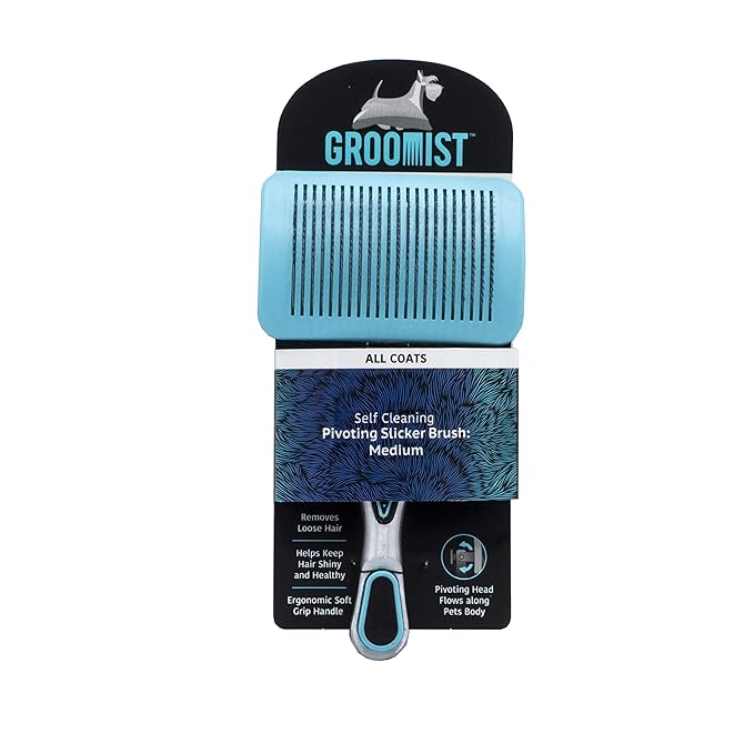 Groomist Ergonomic Pivoting Slicker Brush for Medium Dogs - Self Cleaning and Shedding Control for Loose Hair and Mats