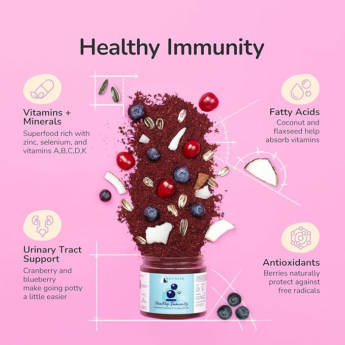 kin+kind Pet Vitamins and Supplements - Immune Support Supplement for Dogs & Cats - Natural Dog Supplements & Cat Supplements w/Organic Ingredients for Healthy Immunity - Made in USA - 4 oz (Medium)