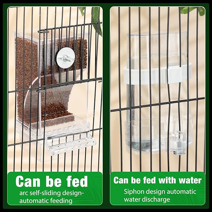 Yaomiao 8 Pcs No Mess Small Bird Feeders Automatic Parakeet Water Dispenser with 4 Pcs Cage Perch Clear Quail Feeder and Watered Cage Accessories for Small and Medium Parakeet Cockatiel Canary(Clear)