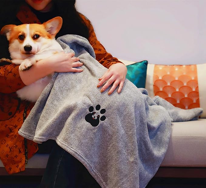 Extra Large Dog Towel Super Absorbent Soft Microfiber Pet Bath Grooming Towels for Drying Dogs and Other Pets (XL-55" * 36", Grey)