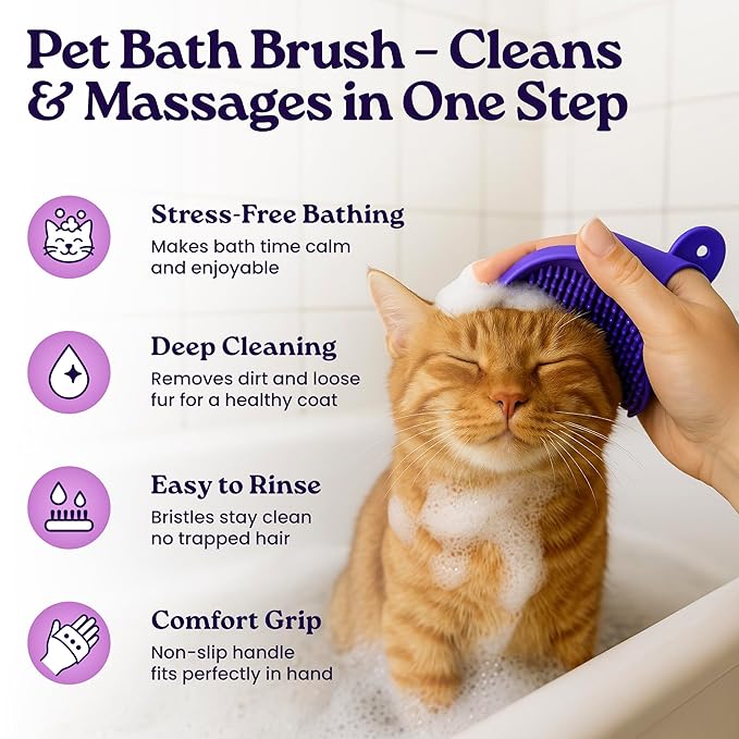 Cat Grooming Kit Universal Pet Care Supplies 6 in 1, Include: Cat Nail Clipper, Brush for Shedding, Wand Toy, Interactive Ball Toy, Bath Brush, Ear Cleaner Finger Wipes (30ct.)