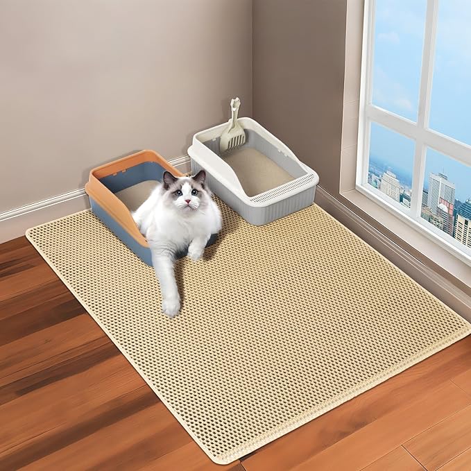 GRELY XL 47 x 28 Extra Large Double Layer Cat Litter Mat, Kitty Box Mat, Waterproof Urine Proof Non-Slip Cats Rug for Pet,Litter Trapping Mat