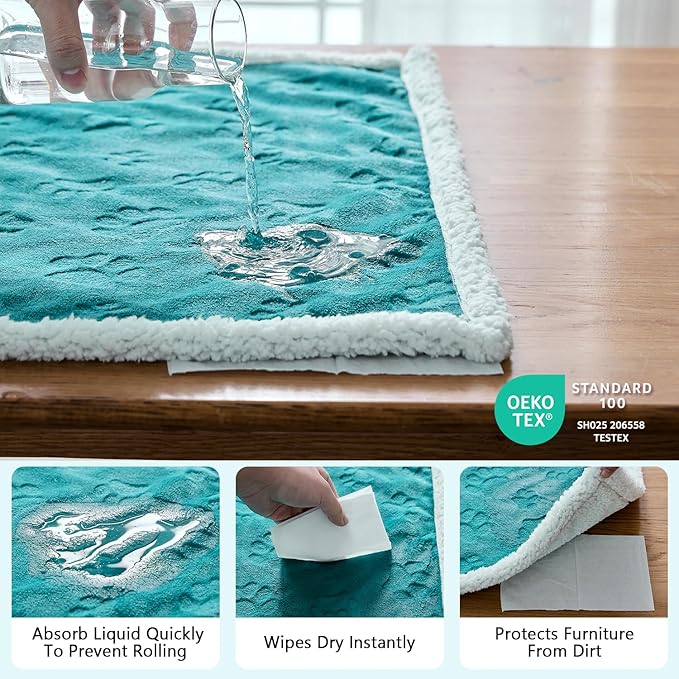 Qeils Pet Blankets for Cats - Waterproof Cat Blanket Washable - Sherpa Fleece Puppy Blanket, Soft Plush Reversible Throw Protector for Bed Couch Car Sofa, 25"X30", Teal