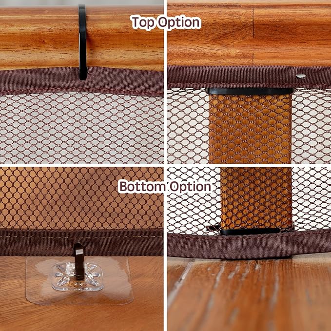 Baby Gates for Stairs with Banister, Guard Safety Net for Baby, 15ft x 3ft Stair Railing Mesh Barrier for Kids, Cats, Dogs, Child Safety Rail Guard - Dark Brown