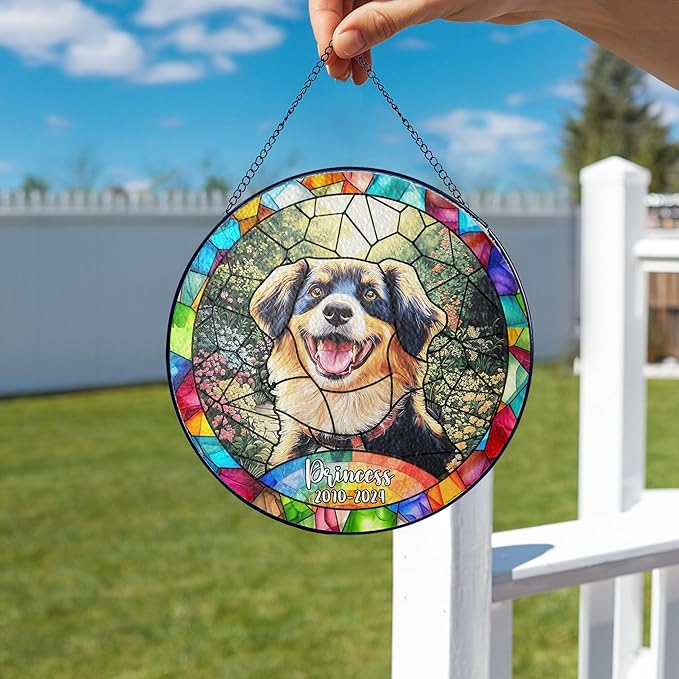 Custom Dog Portrait Art Suncatcher Stained Glass Remembrance Gift Pet Indoor Decor Window Hanging Dog Cat Bereavement Keepsake Loss of Pet