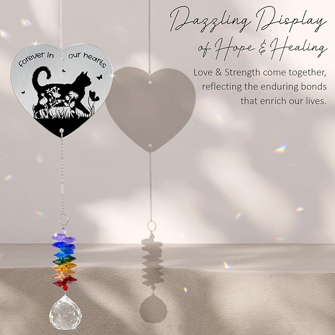 Aluminum Ornament Suncatcher - Floral Cat Silhouette - Sympathy Gift for Loss of Cats - Christmas Mother's Day Father's Day Birthday Gifts for Women, Men - Heartfelt Keepsake for Cat Lovers