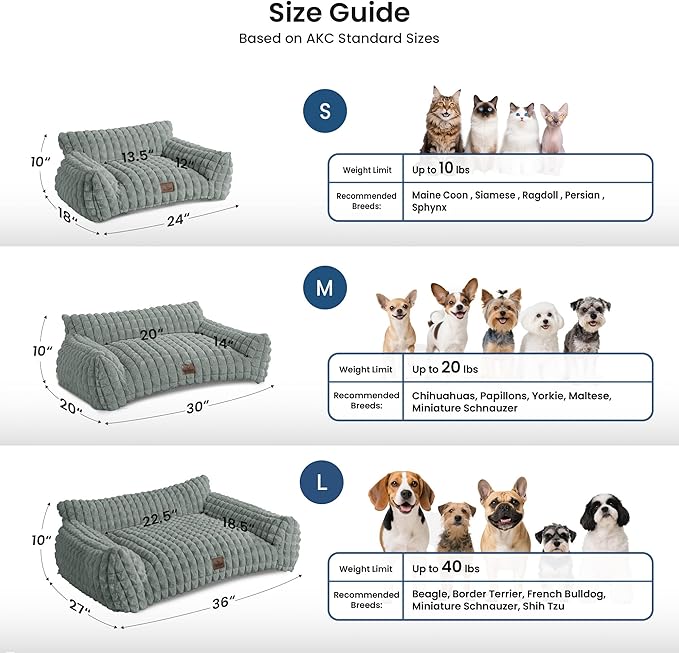 Cute Small Dog Couch Bed – Supportive & Fluffy Pet Sofa with Faux Rabbit Fur Washable Cover in 3D Diamond Pattern, 30" Grey