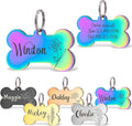 Anavia Floral Pet ID Tags, Birth Month Flowers Theme Dog Tag Round Bone Shape Cat Name Tag, Glossy Stainless Steel Gold Plated Dog Collar Tag (Bone Shape - Rainbow, Medium)