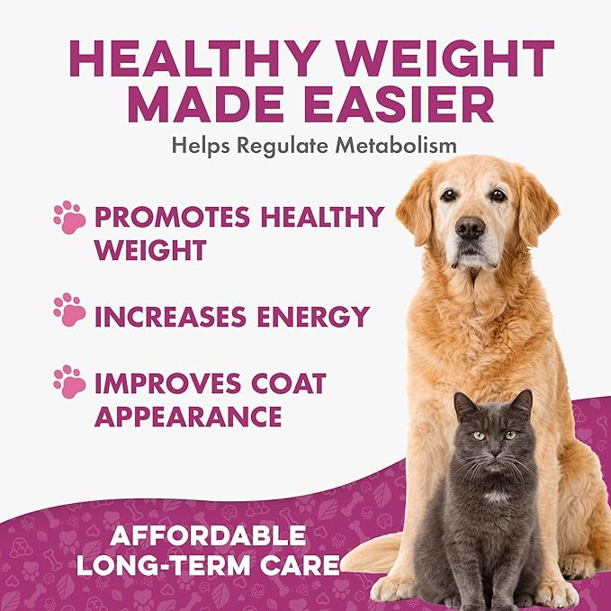 Weight & Thyroid Support for Dogs and Cats, Natural Solution for Hunger Control, Metabolism Support, Optimal Thyroid Function, Effective Dog & Cat Weight Loss, 400 Odorless, Tasteless Pills