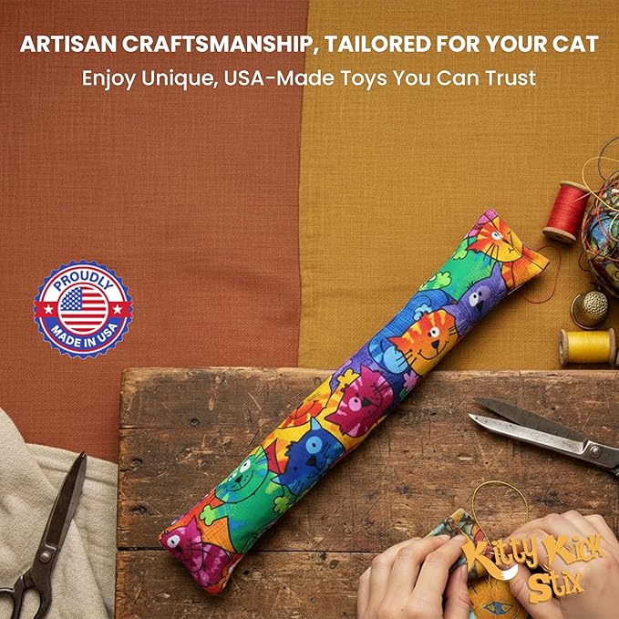 Kitty Kick Stix 15" Original Catnip Kicker Toy (Set of 2), Handmade in USA by Cat Lovers, Interactive Natural Cat & Kitten Toy, Packed with 100% Potent Catnip for All Breeds (15" +6" Combo)