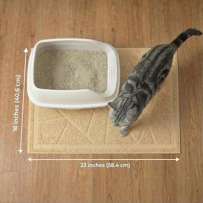 WePet Cat Litter Box Mat, Kitty Premium PVC Pad, Durable Trapping Rug, Phthalate Free, Urine-Resistant, Scatter Control, Mosaic, M 23 x 16 Inch, Beige