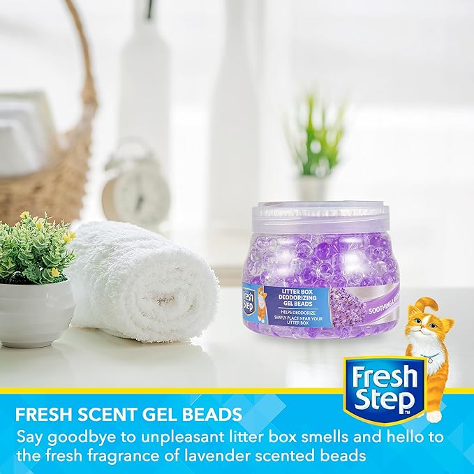 Fresh Step Litter Box Deodorizing Gel Beads in Soothing Lavender Scent - Pet Odor Neutralizing Beads for Pet Smells from Litter Box - 12 Ounce