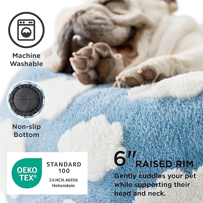 Lesure Shown on TV Donut Cat Beds for Indoor Cats - Small Round Dog Bed for Calming Pets as Gift with Washable Cover, Cute Modern Puppy Bed with Jacquard Shaggy Plush & Anti Slip Bottom, 20 Inch, Blue