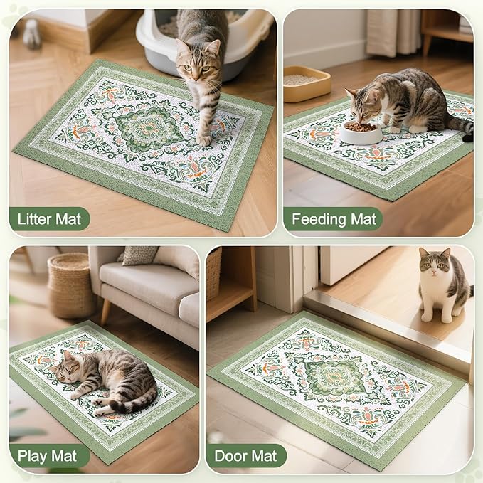 Unicorn Catcher Cat Litter Mat 40" x 30" Non-Slip Litter Box Mat Washable Litter Catcher Mat for Litter Box Indoor Food Mat Supplies Essentials, DarkSeaGreen