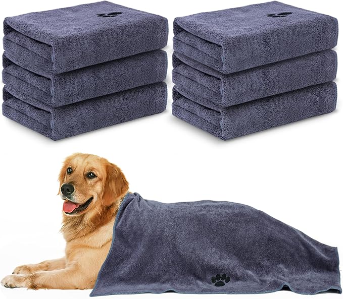 Microfiber Dog Towels for Drying Dogs,40'' X 23.6'', Super Absorbent and Soft Pet Grooming Towel, Perfect Shower & Bath Supplies for Dogs(6-Pack Grey)