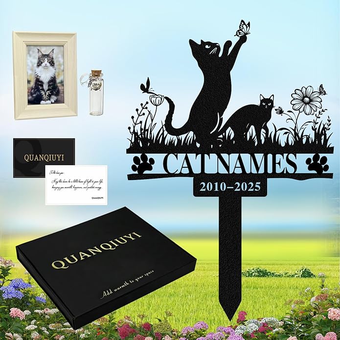 Personalized Memorial Marker for Departed Feline Friends, Handcrafted Cat Grave Stone