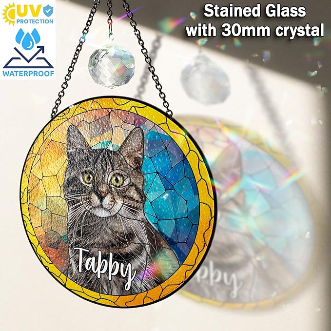 Personalized Pet Stained Glass Window Hanging, Dog Memorial Suncatcher Picture, Sympathy Gift for Loss of Pet, Cat Bereavement Keepsake Potrait Photo, Remembrance Gift for Dog Lovers