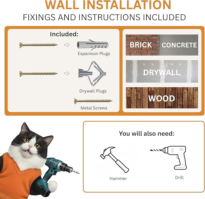 INICIO Cat Wall Stairs, Natural Wood - Set of 3 Wall Steps for Cats to Climb with Fixtures, 8.7"x4.7" - Floating Steps for Climbing or Playing - for Kittens and Adult Cats