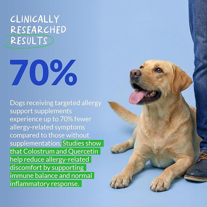 Dog Allergy Relief Chews – Itchy Skin & Ear Itching Support for Dogs – Quercetin, Colostrum, Omega 3 & Probiotics – Seasonal Allergy & Immune Support – 90 Soft Chews