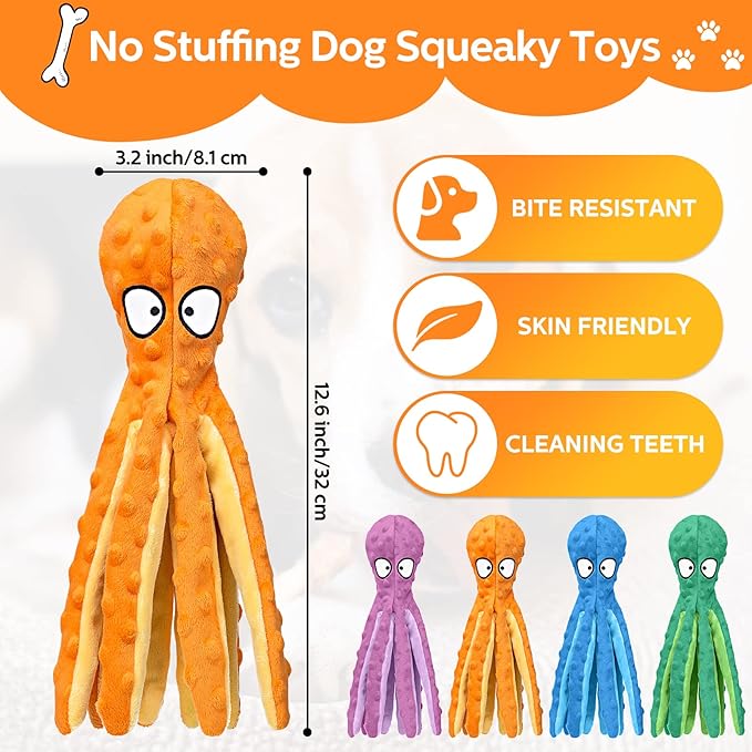Vinsot 6 Pack Plush Octopus Dog Toy Octopus No Stuffing Crinkle Dog Toys Durable Interactive Pet Chew Toy for Puppy
